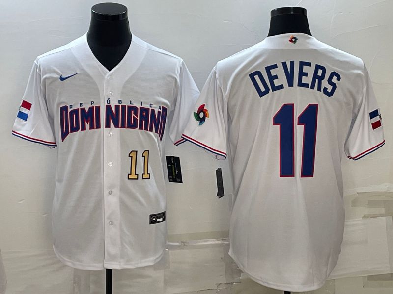 Men 2023 World Cub 11 Devers White Nike MLB Jersey3